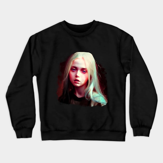 Beautiful portrait of a fantasy girl looking desperately shocked by mind-boggling events Crewneck Sweatshirt by Quileos